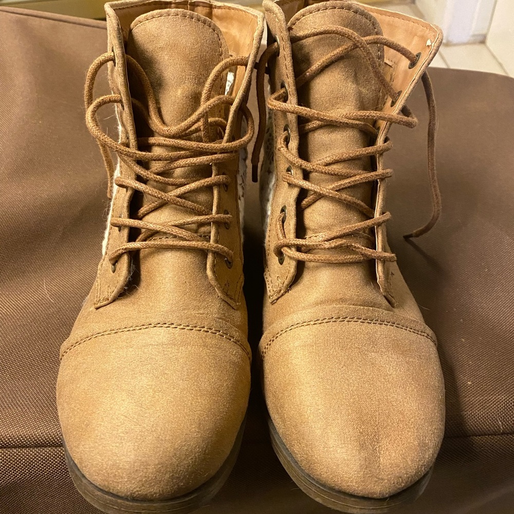 Tan ankle boots with lace detailing
